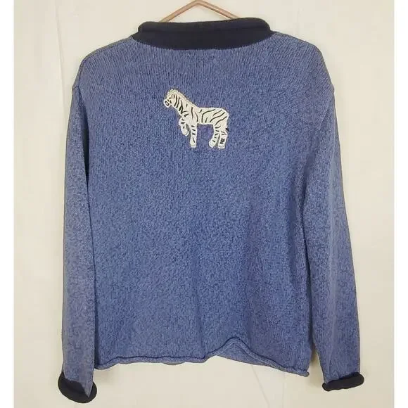 Vintage Christopher & Banks hand embroidered Noah's Ark cardigan sweater Large - Picture 2 of 8